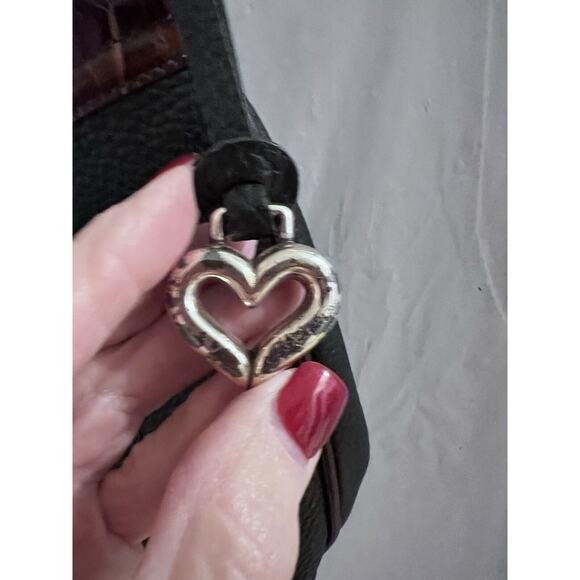 Brighton Vintage Black Pebble Brown Croc Leather Peyton Shoulder Bag 12 X 9 - Picture 4 of 14